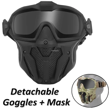 Taktické Maska + Odnímateľný Okuliare s Micro Ventilátor Airsoft Paintball Polovicu Tváre Ochranné Masky pre Lov, Streľbu, Cs Hra