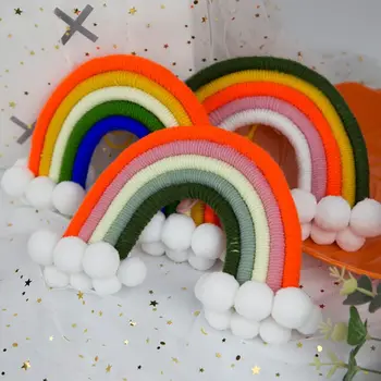 Ručne Tkané Rainbow Gobelín Stene Visí Ozdoby Detská Izba Dekorácie Cloud Vlasy Loptu Prívesok Škôlky Foto Rekvizity
