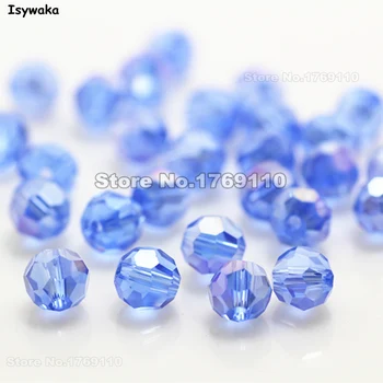 Isywaka Predaj 100ks Light Blue AB Farba Kolo 6 mm Rakúsko Crystal Korálky kúzlo Sklenené Korálky Voľné Dištančné Guľôčok pre Šperky Robiť
