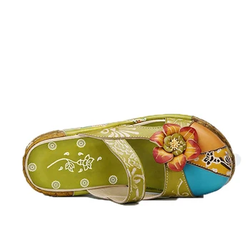 BEYARNE letné sandále originálne kožené topánky ženy, silné päty platformu sandále pre ženy papuče etnických sandále