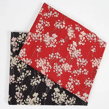 50x135cm Tradičné Black & Red Sakura Orientálna Cherry, Cherry Blossom Potlačené Bavlnené Tkaniny Pre DIY Šitie handričkou Šaty Taška Časť