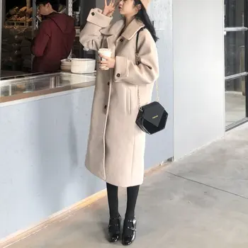 Jesenné a zimné oblečenie nový kórejský strednej dĺžky temperament vlnené kabát Hepburn štýl hrubé vlnené kabát ženy