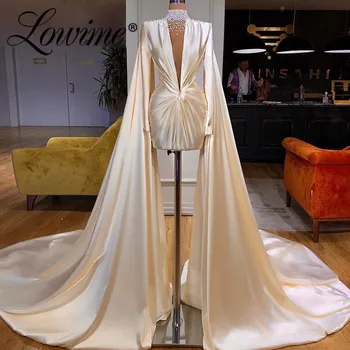 Perly Dubaj Luxusné Večerné Šaty Krátke Party Šaty 2020 Mieru Dlhé Rukávy Ženy Formálne Večerné Šaty Arabčina Prom Šaty