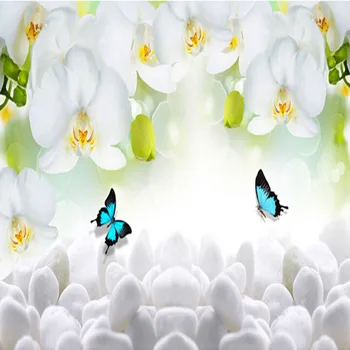 3D Vlastné Nástenné Foto Tapety White Orchid Motýľ Kvety Stenu Papiere nástenné Maľby Obývacia Izba Gauč TV Pozadí Abstraktných De Parede
