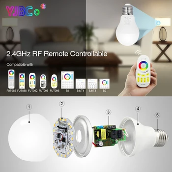 Miboxer FUT014 6W RGB+SCS LED Žiarovky 2.4 G Bezdrôtové Diaľkové ovládanie Android/iOs APP smart teplá biela Stmievateľné lampa AC100~240V