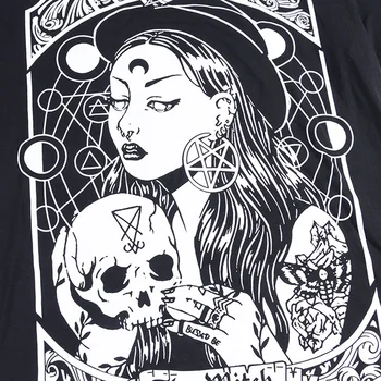 Sunfiz YF Rosetic Harajuku Čarodejnice Print T Shirt Ženy Gotický Streetwear Bežné Goth Čierne tričko Dievča Módneho Estetické Tričká