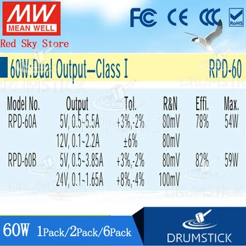 (3.28) Meanwell 60W Lekárske Prepínanie Napájania RPD-60A 5V5.5A+12V2.2A PCB Duálny Výstup RPD-60B 5V3.85A+24V1.65A