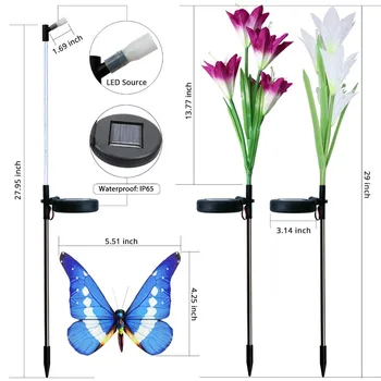 3Pack Solárne Záhradné Osvetlenie, LED, Farba Meniace sa Vonkajšie Solárne Vklad Dekorácie Lily Kvet, Motýľ, Záhradné Osvetlenie