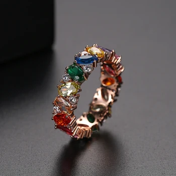 LUOTEEMI Ručné farebnú Dúhu Lichobežníka Kameň Svadobné Zásnubné Prstene pre Ženy Módne Šperky Večnosti Anel Femme Dary