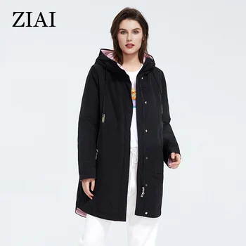 ZIAI 2020 Ženy dlho, svetlo ružová zákopy srsti jar bavlna módne kabát s kapucňou List dizajn dievčatá outwear ZM-3021