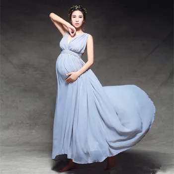 Tehotná party šaty modrej roztomilý materskej fotografie rekvizity šifón svadobné šaty materskej