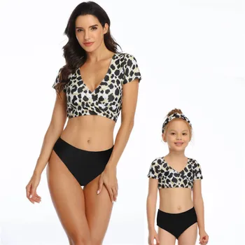 Rodina Vyzerajú Plavky Mama a Dcéra Lete Leopard tlač Bikini Set Otec, Syn Plávanie nohavice Rodiny Zodpovedajúce Plavky