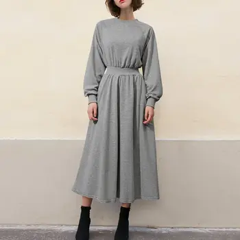 Jeseň Zima Hoodie Šaty Plus Veľkosti Ženy Dlhý Rukáv Šaty kórejský Módne Bežné Black Veľkých Veľkostiach 4XL 5XL Pevné Šedé čiary