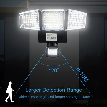 1000LM 188 LED Solárne Svetlo Snímač Pohybu Bezpečnostné Lampy Nepremokavé Tri Hlavy Vonkajšie Svetlo Pre Entryways, Terase, Dvore, Gardren