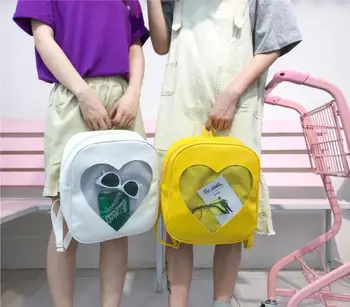 Ženy Batoh Candy Farby PU Kožené Transparentné Láska Srdce Tvar Batoh Kawaii Harajuku Schoolbags Pre Dospievajúce Dievčatá