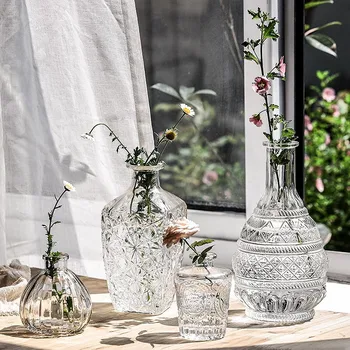 Nordic Úľavu Sklenené Vázy Kvet Usporiadanie Hydroponické Vintage Váza Domáce Dekorácie Streľba Rekvizity pre Centerpieces pre Svadby