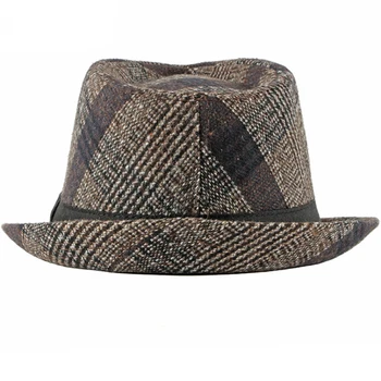 Jeseň 2020 Zimné Britský štýl Gentleman Fedoras Klobúk Mužov Panama Jazz klobúk Krátky Okraj Floppy plstený klobúk