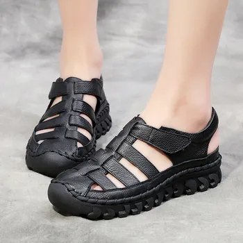 DRFARGO Ženy Sandále 2020 Letné Topánky pravej Kože Pokryté Prst Mäkké Bežné Prechádzky Zapatos Mujer Plataforma veľká veľkosť 41 43