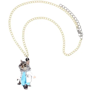 Bonsny Akryl Lekár Cat Kitten Náhrdelník Prívesok Reťazca Choker Cartoon Šperky Pre Ženy, Dievčatá Dospievajúce Dieťa Zvierat Príslušenstvo Darček