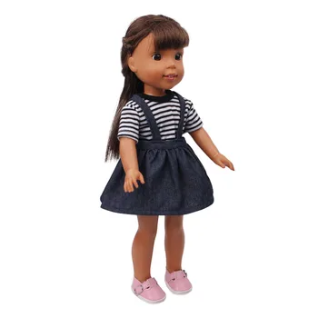 Bábika oblečenie, doplnky, Elegantné denim sklzu šaty+Pruhované tričko krátke rukávy fit 14.5 palcový Dievča bábiky x5