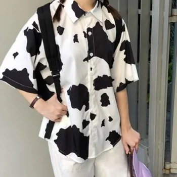 HWLZLTZHT Vesty Pre Ženy 2020 Krava Tlač Ženy Blúzka Cartoon Harajuku Dámske Oblečenie Japonský Jeseň Top Streetwear