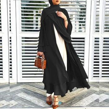 Solid Open Abaya Kimono Dubaj Turecko Kaftan Moslimských Cardigan Abayas Šaty Pre Ženy Bežné Župan Femme Kaftane Islam Oblečenie