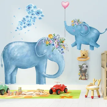 Cartoon Modrý Slon Rodiny Samolepky na Stenu pre Deti izba Mš Láska Srdce Eco-friendly Stenu Umenie Domova