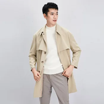 Kórejský Štýlový Mans Dlho Zákopy Srsti Farbou Veľké Veľkosť pánske Oblečenie Polyester Klope Drop Ramenný Coats Voľné Bežné Topy