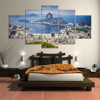 Plátno Obrázky Moderné Dekorácie Obývacia Izba Vytlačené 5 Kusov Brazília, Rio DE Janeiro Plagát Obrazy Modulárny Wall Art(Bez Rámu)