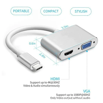 USBC HDMI 4K 30 Hz VGA Adaptér, USB 3.1 Typu C, USB-C, VGA, HDMI, Video Konvertory Adaptér pre Nový Macbook Pro/ Chromebook Pix