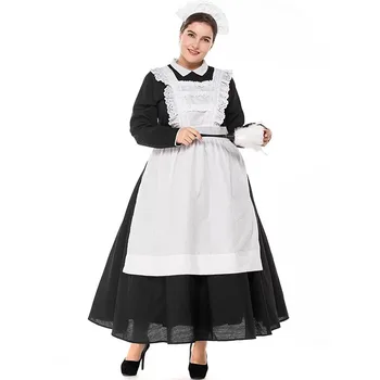 Ženy Koloniálnej Kostým Slúžky 18. Maxi Pinafore kroj Lojálni Viktoriánskej Downton Abbey, Servírka Oblečenie Zástera Pre Lady Plus Veľkosť