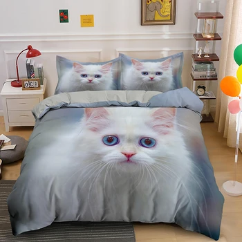 3D Mačka posteľná bielizeň Nastaviť Luxusné Zvierat Perinu obliečka na Vankúš s Queen Size Posteľou Nastavuje Vlastné Vzor
