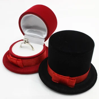 2 ks Vianočné Hat Krúžok Box Tvorivé Darčekové Balenie Box Vianočné Šperky Box (Čierna+Červená)