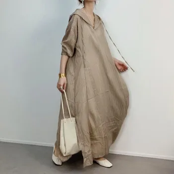 Kórejský Štýl, Moderné Ženy Šaty Voľné 2020 Jeseň Bežné A-Line Dlho Maxi Šaty S Kapucňou, Župan Femme Vestidos Podlahy-Dĺžka