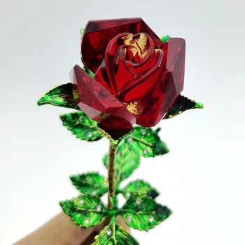 Kryštál Ruže Váza Sošku Zlatého Zelené Listy Ruže Ornament Domova Narodeninám, Svadobný Dar