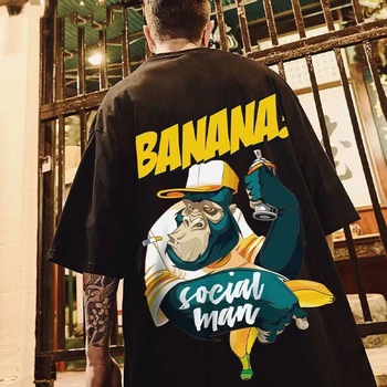 Hip Hop pánske bavlnené tričko fashion voľné mužov BF študent banán tlač-krátke rukávy tees v pohode človek nosenie okolo krku tričko