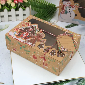 12pcs Vianočné Cookie Boxy Pekáreň Darčekové Krabice Európskej Nový Štýl Kraft Papier Box Kraft Papier Veľké Vianočné Cukrovinky Box
