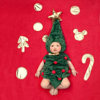 Nové Baby Detská Fotografia Oblečenie Vianočný Strom Dizajn Bebe Chlapec, Dievča, Cosplay Kostýmy Klobúk+Tela Vyhovovali Novorodenca Vianočné Oblečenie