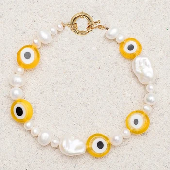 Barokový prírodné perly krátky náhrdelník orange fashion oko korálky jedinečný ženský šarm šperky Valentína darček Ručne choker