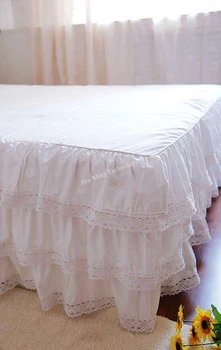 Luxusný prehoz cez posteľ kórejský ušľachtilý romantický saténová bavlna biela posteľ šíriť Pohodlné Split svadobné tri tortu vrstva čipky HM-01B