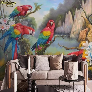 Beibehang Vlastné nástenné Maľby, Tapety Tropických lesov farebný papagáj Foto nástennú maľbu, Tapety Na Steny, 3 D Obývacia Izba, spálňa, podlahy