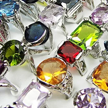 10Pcs Klasické Crystal Zirkón Strieborné Pozlátené Prstene Pre Ženy Drahokamu Šperky Väčšinu Veľa Doprava Zadarmo LR034