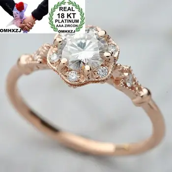 OMHXZJ Veľkoobchod Európskej Módy Žena Muž Strany Svadobný Dar Luxusné Biele Okrúhle AAA Zirkón 18KT Rose Gold Ring RR542
