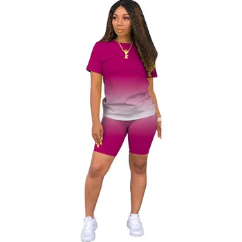 Fannic Letné Módy Bežné Gradient farebná tlač, krátky rukáv tričko a šortky dvoch-dielny žena oblek