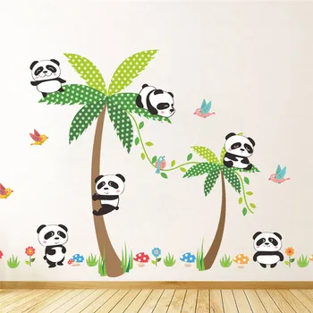 Panda Vtákov Palma kvet Samolepky na Stenu Deti Detská Izba dekor zvieratá Stenu nástenná maľba Umenie Plagátu