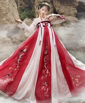 Hanfu ženy Kostýmy Čínsky Štýl Denne hanfu šaty Jeseň Šaty Tradičné Výšivky Big Swing Šaty Červená Čierna cosplay Hanfu