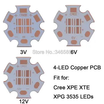 10pcs 20 mm Plné Medené PCB Dosky LED Chladič PCB Základňu pre 4 D 4-Čip, 4-LED Cree XPE XP-E XTE XT-E XPG XP-G 3535 Led 12V/ 6V /3V