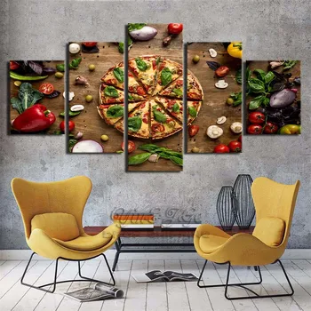 Plátno Obrázky Domáce Dekorácie Moderné Obrazy 5panel Pizza Jedlo Stenu umelecké Diela Vytlačené Plagáty Hotel Modulárne Pre Obývacia Izba