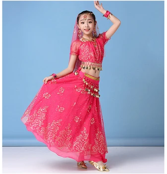 Nový Štýl Deti Brušného Tanca Indický Tanec Kostým Nastaviť Sari Bollywood Deti Oblečenie Šifón, Brušný Tanec Výkon Oblečenie