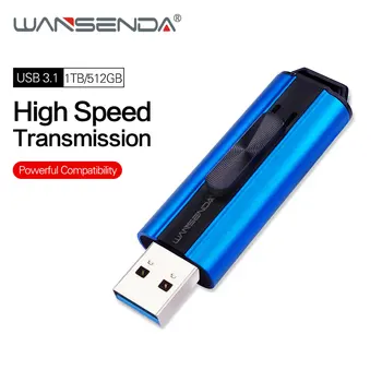 WANSENDA USB 3.0/3.1 USB Flash Disk Vysokou Rýchlosťou Pero Disku 512 gb diskom 256 GB 128 gb kapacitou Vonkajšej pamäte kl ' úč 32GB 64GB Kovové USB Flashdisky